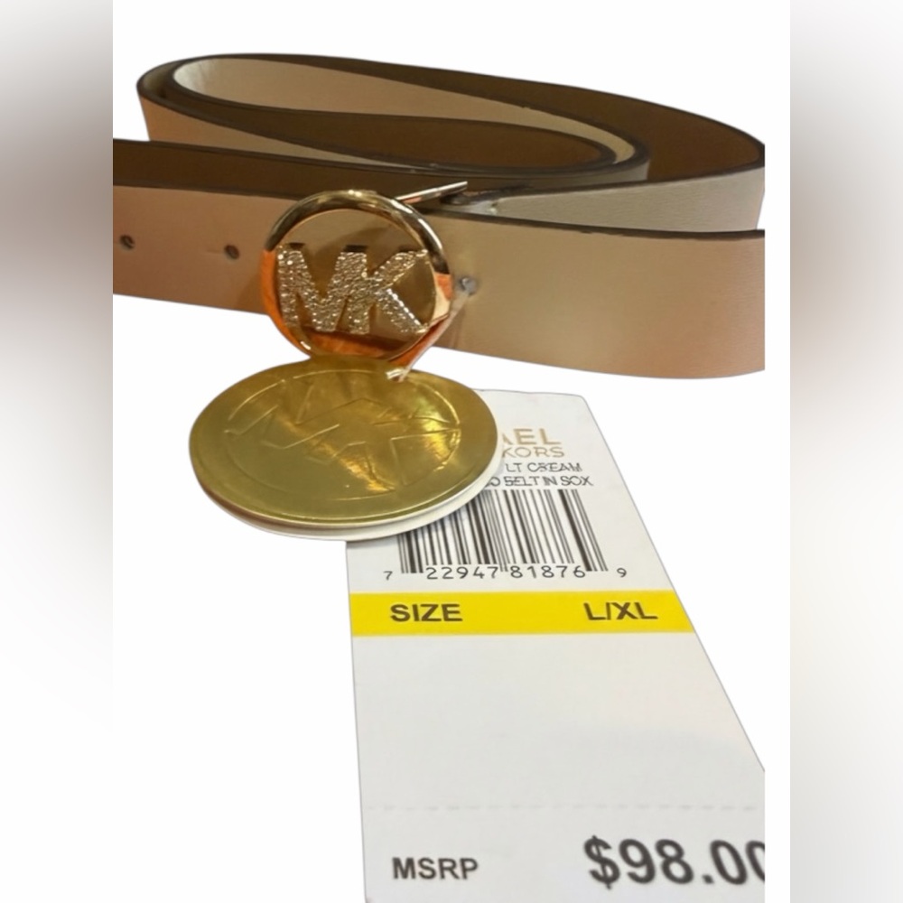 Michael Kors Cream Belt with Gold Logo Buckle - Picture 4 of 6